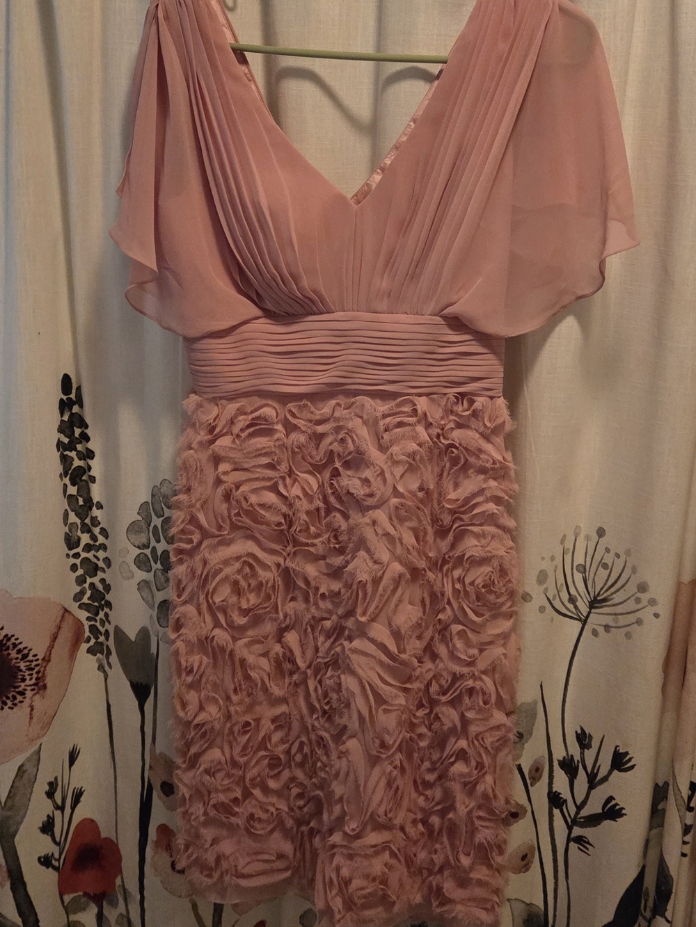 JS Collections Dusty Pink Rosette V-Neck Mini Dress
